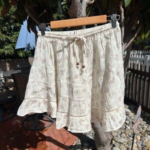 Cream Floral Skirt with Drawstring